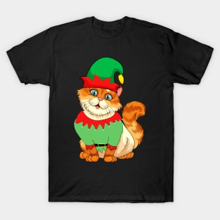 Cat In Elf Costume Christmas T-Shirt